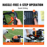 Gas Post Hole Digger 52CC 1450W with 8" Drill Bit & Extension Rod
